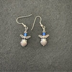 Earrings Silver Fish Hook Style with Blue Stone